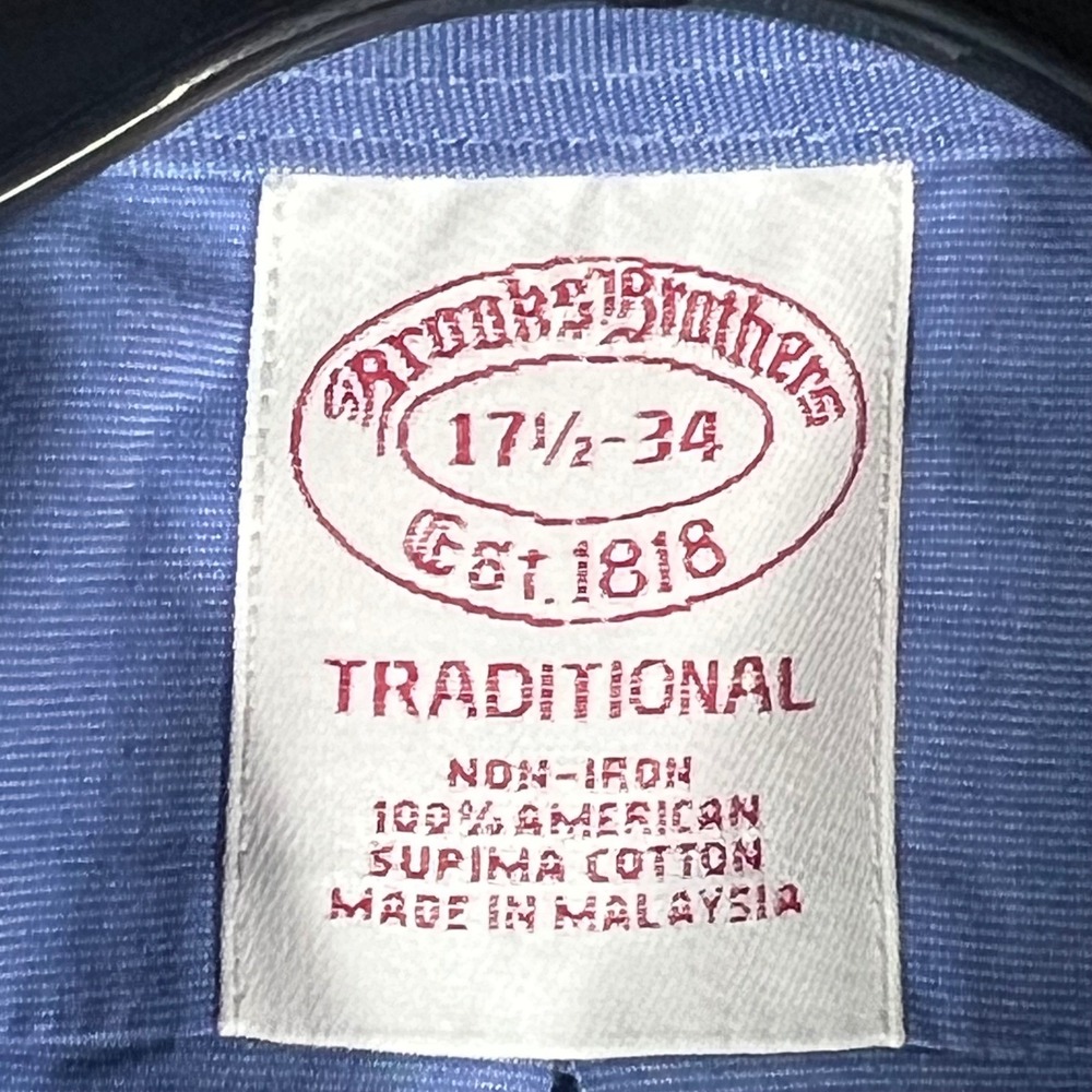 Brooks Brothers Traditional Fit Non-Iron Supima Cotton Blue Dress Shirt 17.5-34 - Picture 7 of 16